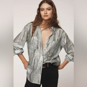 Anthropologie Blouse PILCRO Metallic Foil Buttondown Shirt